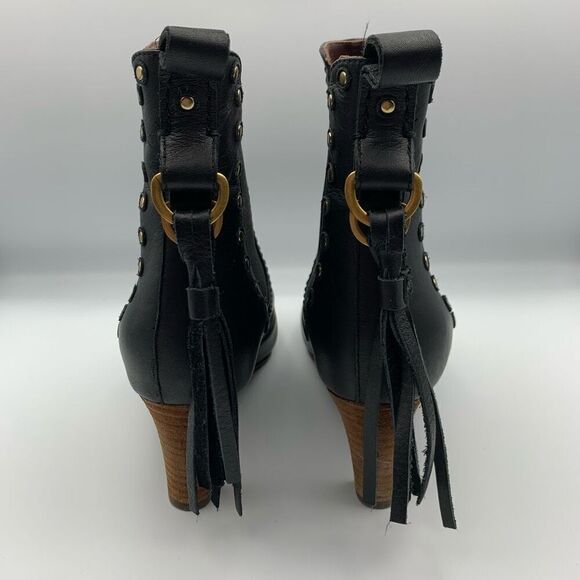 See by Chloé Dasha Studded Textured-Leather Ankle Boots Black Size 38 - Picture 5 of 12